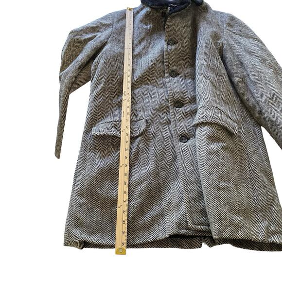 Zero King 100% Virgin Wool Coat 44L | Herringbone Faux Fur Collar Vintage - Picture 8 of 10